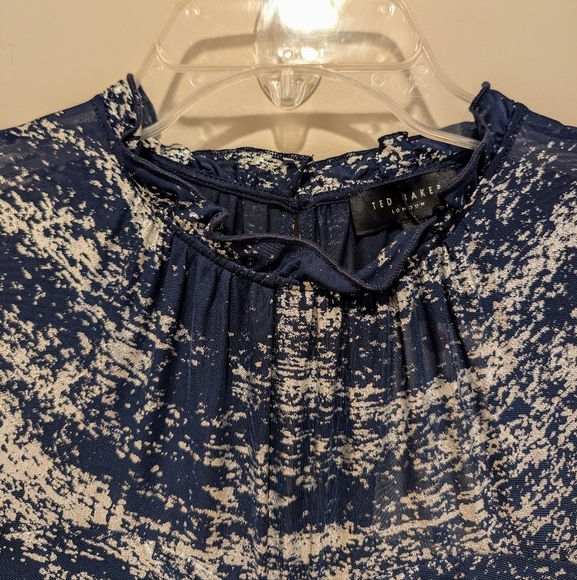 TED BAKER Iggiey Metallic Burnout Midi Dress, 3/4 Sleeves Navy Size 1 US 4 NWT - Picture 6 of 16
